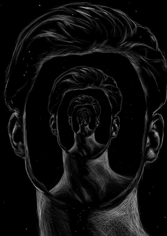Animated line art of a head with a face cut out revealing another face